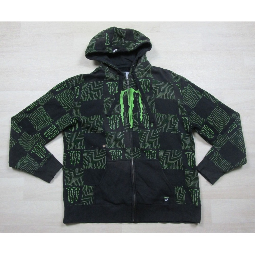 Vintage Y2K Monster Energy Hoodie Sweatshirt Men's (XL) Full Zip AOP Punk Skater